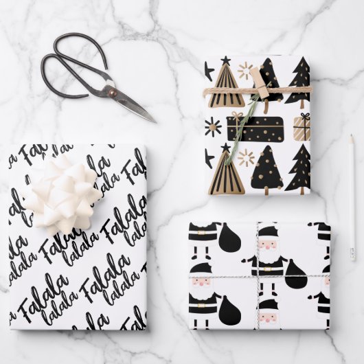 Elegant Black White Gold-kerstcadeau Inpakpapier Vel (Voorkant)