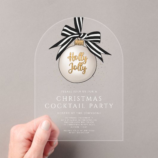 Elegant Black White Gold-kerstcocktail Acryl Uitnodigingen (Insitu (Draagbaar))