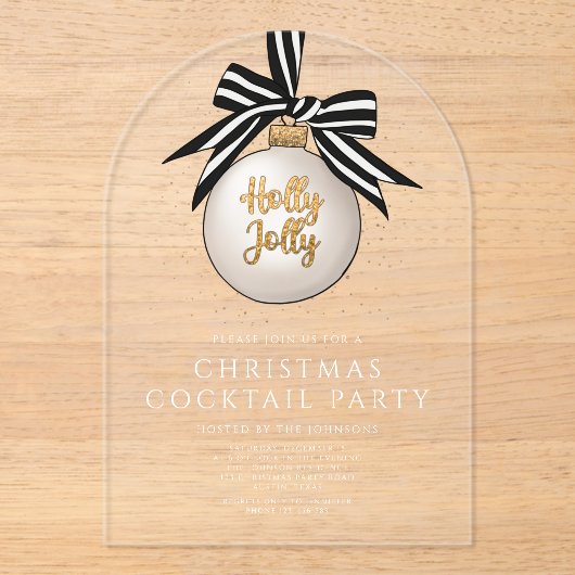 Elegant Black White Gold-kerstcocktail Acryl Uitnodigingen (Voorkant)