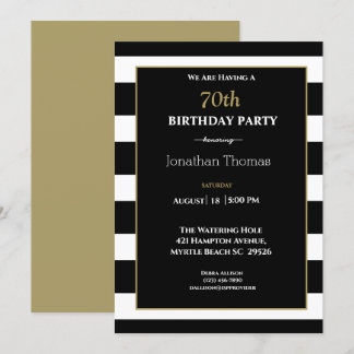 Elegant Black White Gold Mannen 70th Birthday Kaart