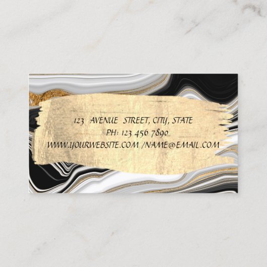 Elegant Black White Gold Marble Bruske Stroke Visitekaartje (Achterkant)