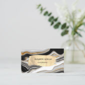 Elegant Black White Gold Marble Bruske Stroke Visitekaartje (Staand voorkant)
