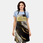 Elegant Black White Gold Marble Stone Aangepast Schort (Gedragen)