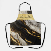 Elegant Black White Gold Marble Stone Aangepast Schort (Voorkant)