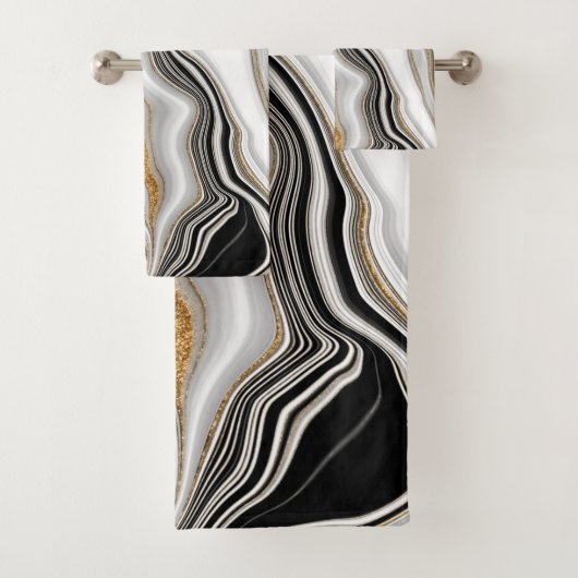 Elegant Black White Gold Marmer Bad Handdoek (Insitu)