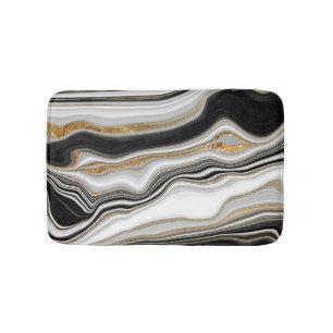 Elegant Black White Gold Marmer Badmat