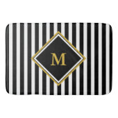 Elegant Black White Gold Monogram Striped Badmat (Voorkant)