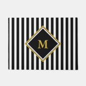 Elegant Black White Gold Monogram Striped Deurmat (Voorkant)