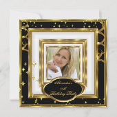 Elegant Black White Gold Photo Birthday Party Kaart (Voorkant)