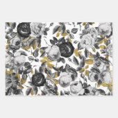 Elegant  Black White Gold Rozen Floral Inpakpapier Vel (Voorkant)