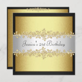 Elegant Black & White Gold Rozen, geboortedag Kaart (Voorkant / Achterkant)