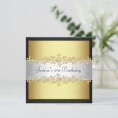 Elegant Black & White Gold Rozen, geboortedag Kaart (Staand voorkant)