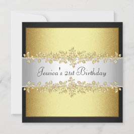 Elegant Black & White Gold Rozen, geboortedag Kaart