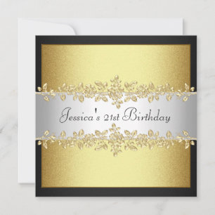 Elegant Black & White Gold Rozen, geboortedag Kaart