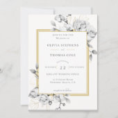 Elegant Black White Gold Rustic Floral Wedding Kaart (Voorkant)