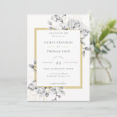 Elegant Black White Gold Rustic Floral Wedding Kaart (Staand voorkant)