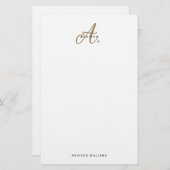 Elegant Black White Gold Script Monogram Briefpapier (Voorkant / Achterkant)