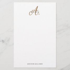 Elegant Black White Gold Script Monogram Briefpapier