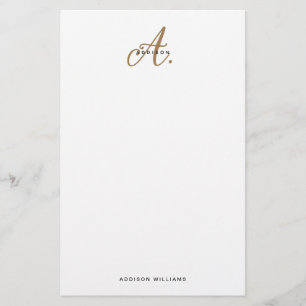 Elegant Black White Gold Script Monogram Briefpapier