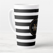 Elegant Black White Gold Script Monogram Latte Mok (Linkerhoek)