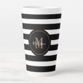 Elegant Black White Gold Script Monogram Latte Mok (Voorkant)