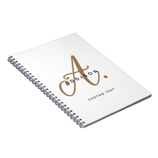 Elegant Black White Gold Script Monogram Notitieboek (Rechterzijde)