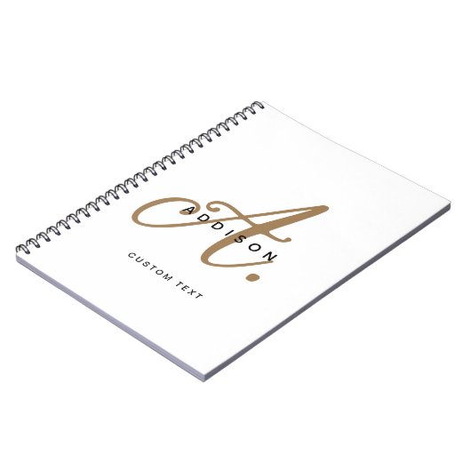 Elegant Black White Gold Script Monogram Notitieboek (Linkerzijde)