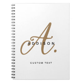 Elegant Black White Gold Script Monogram Notitieboek