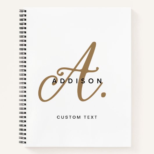 Elegant Black White Gold Script Monogram Notitieboek (Voorkant)