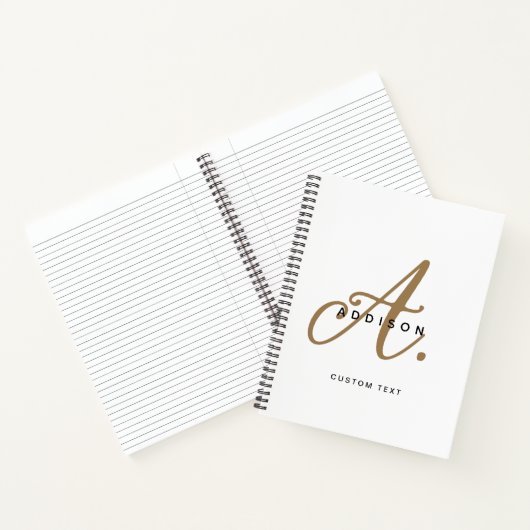 Elegant Black White Gold Script Monogram Notitieboek (Binnen)