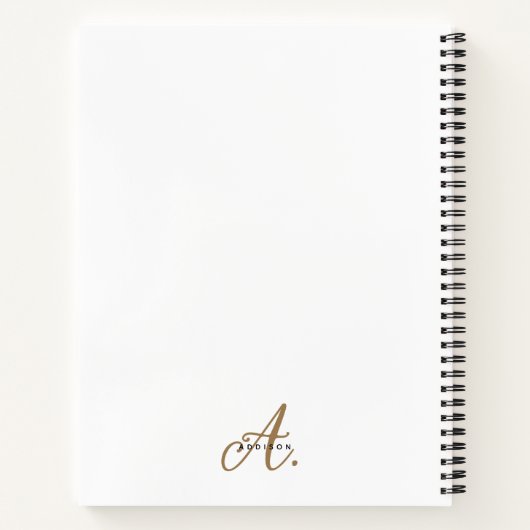 Elegant Black White Gold Script Monogram Notitieboek (Achterkant)