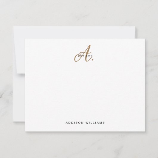 Elegant Black White Gold Script Monogram Notitiekaartje (Voorkant)
