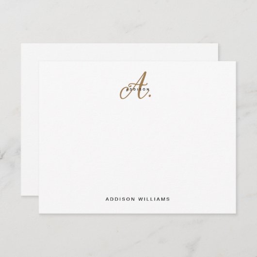 Elegant Black White Gold Script Monogram Notitiekaartje (Voorkant / Achterkant)