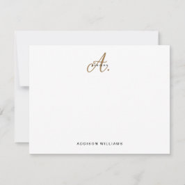 Elegant Black White Gold Script Monogram Notitiekaartje