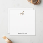 Elegant Black White Gold Script Monogram Notitiekaartje (Voorkant / Achterkant in situ)