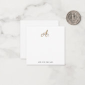 Elegant Black White Gold Script Monogram Notitiekaartje (Voorkant / Achterkant in situ)