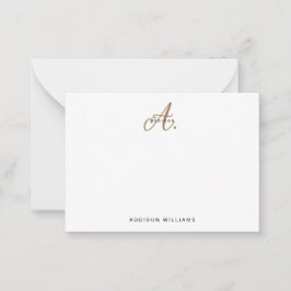 Elegant Black White Gold Script Monogram Notitiekaartje