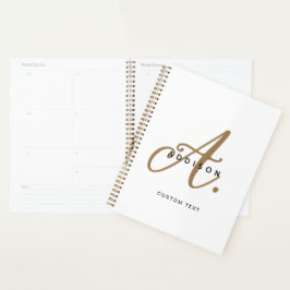 Elegant Black White Gold Script Monogram Planner