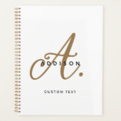 Elegant Black White Gold Script Monogram Planner (Voorkant)