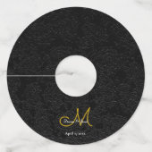 Elegant Black White Gold Simple WeduwMonogram Wijnglaslabel (Achterkant)