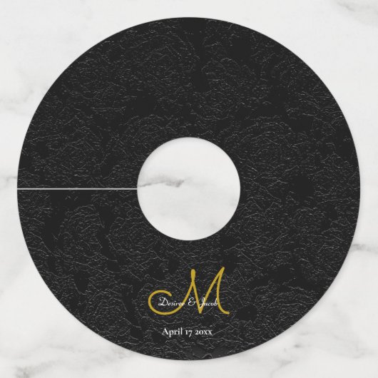 Elegant Black White Gold Simple WeduwMonogram Wijnglaslabel (Achterkant)
