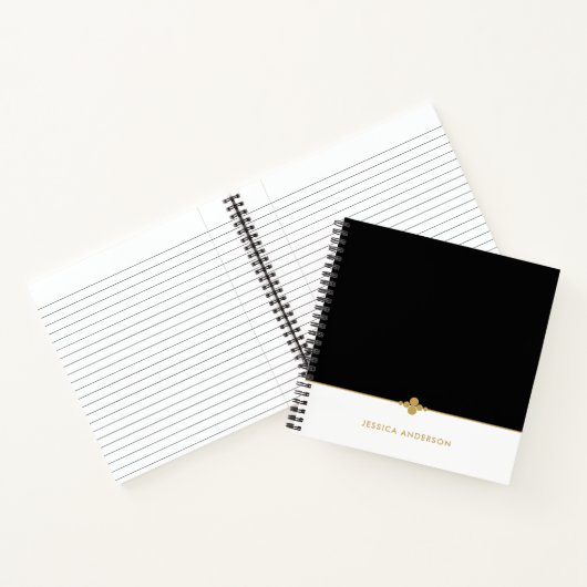Elegant Black White Gold, speciaal gepersonaliseer Notitieboek (Binnen)