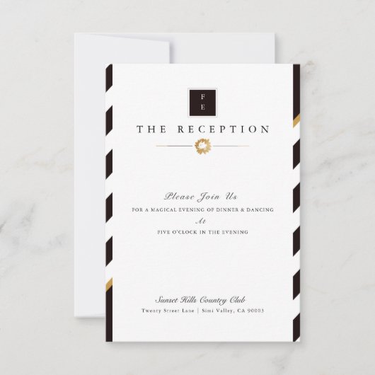 Elegant Black White Gold Stripe Weddenschap Recept Kaart (Voorkant)
