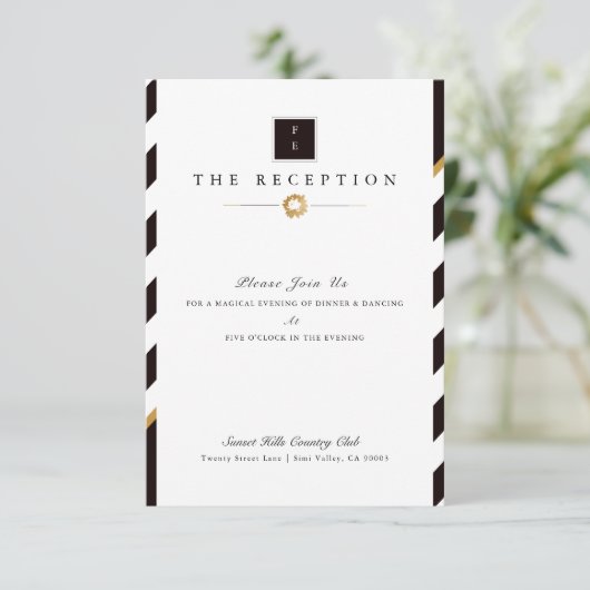 Elegant Black White Gold Stripe Weddenschap Recept Kaart (Staand voorkant)