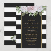 Elegant Black White Gold Striped Blush Pink Floral Kaart (Voorkant / Achterkant)