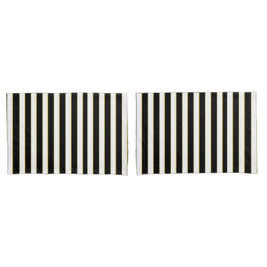 Elegant Black, White Gold Striped Pillow Hoesje Se Kussensloop (Voorkant-Set)