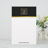 Elegant Black White Gold Uw Logo hier Sjabloon Briefpapier (Staand voorkant)