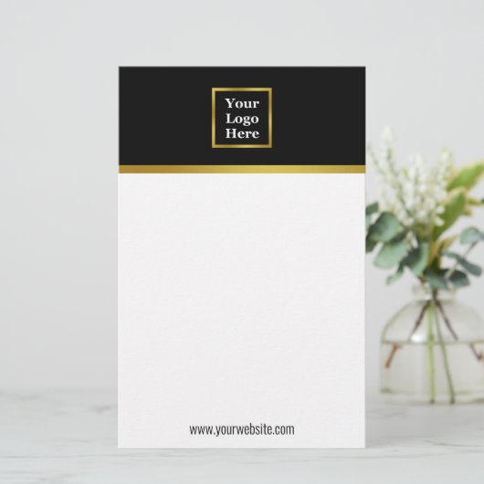 Elegant Black White Gold Uw Logo hier Sjabloon Briefpapier (Staand voorkant)