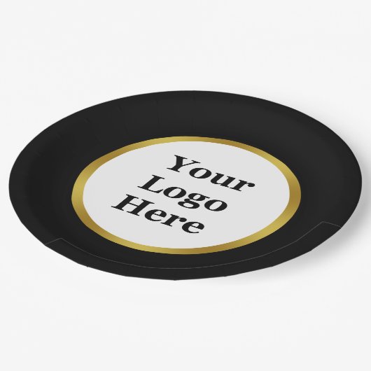 Elegant Black White Gold Uw Logo hier Sjabloon Papieren Bordje (Gekanteld)