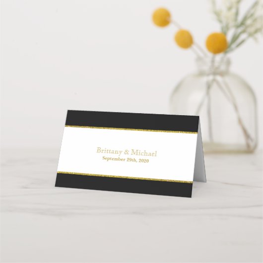 Elegant Black White Gold Wedding Place Card Plaatskaartje (Achterkant)